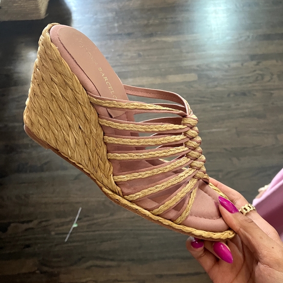 Paloma Barcelo Pink and Tan Wedge Sandals